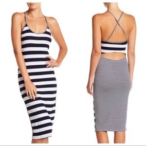 C & C California Lima Striped Cutout Midi Dress